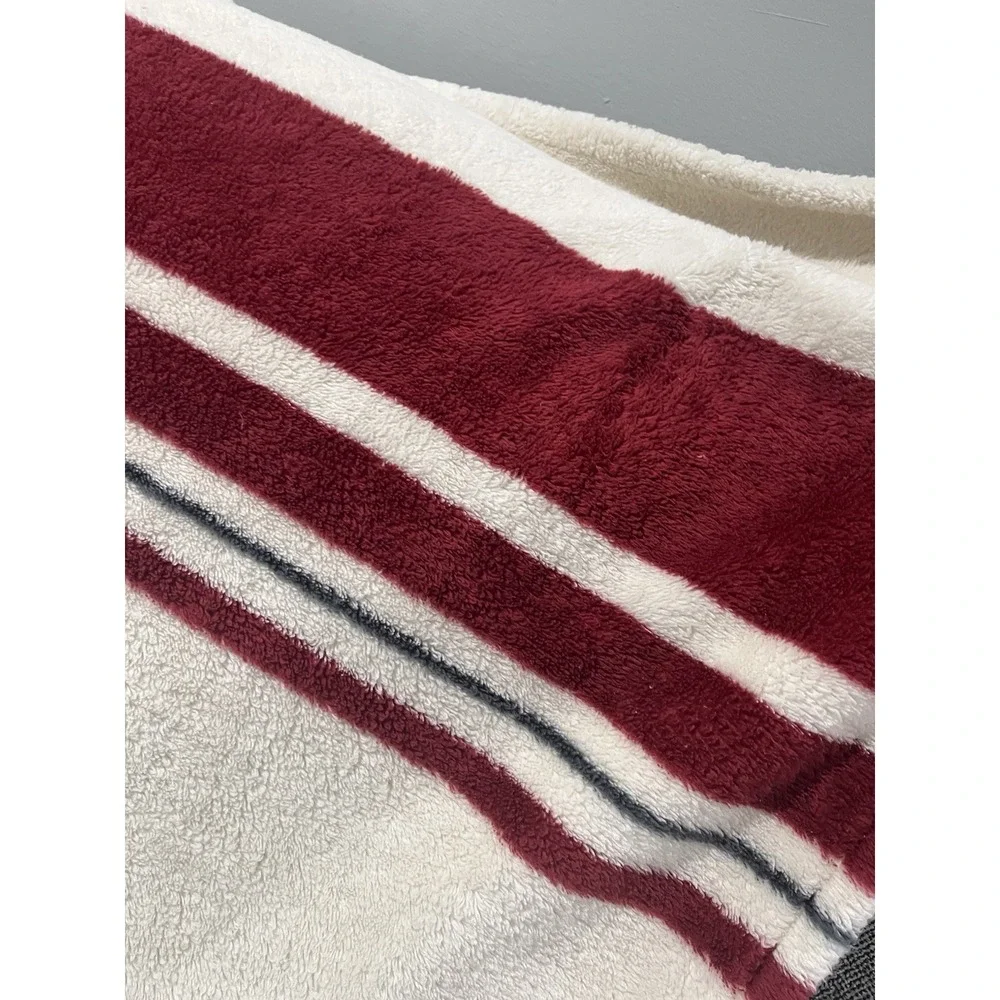 Pottery Barn Deer Striped‎ Fleece Sherpa Throw Gray Red Holiday Striped 50x80